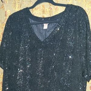 3x Black soft Tee w lace and sequin details - White Stag